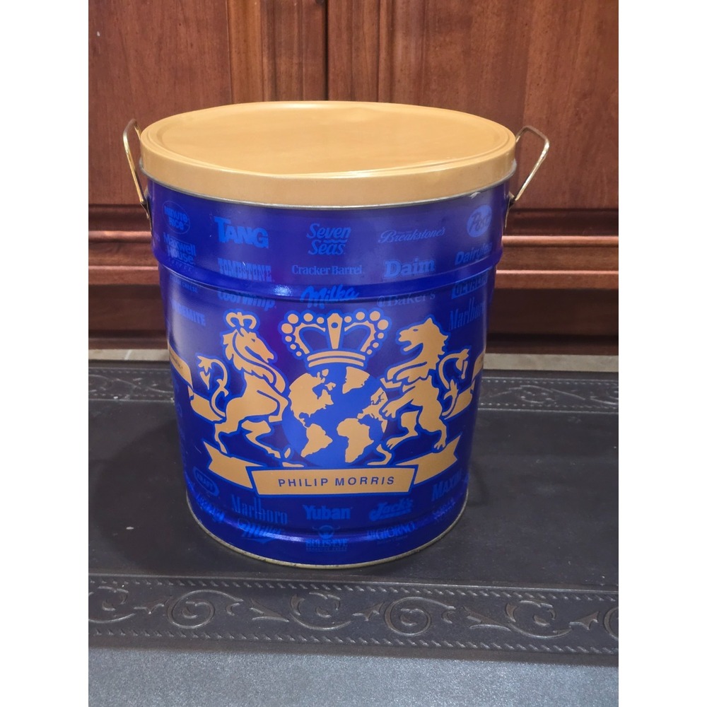 Philip Morris Metal Blue Tin w/ Lid Mid-20th-century Tobacciana Collectible